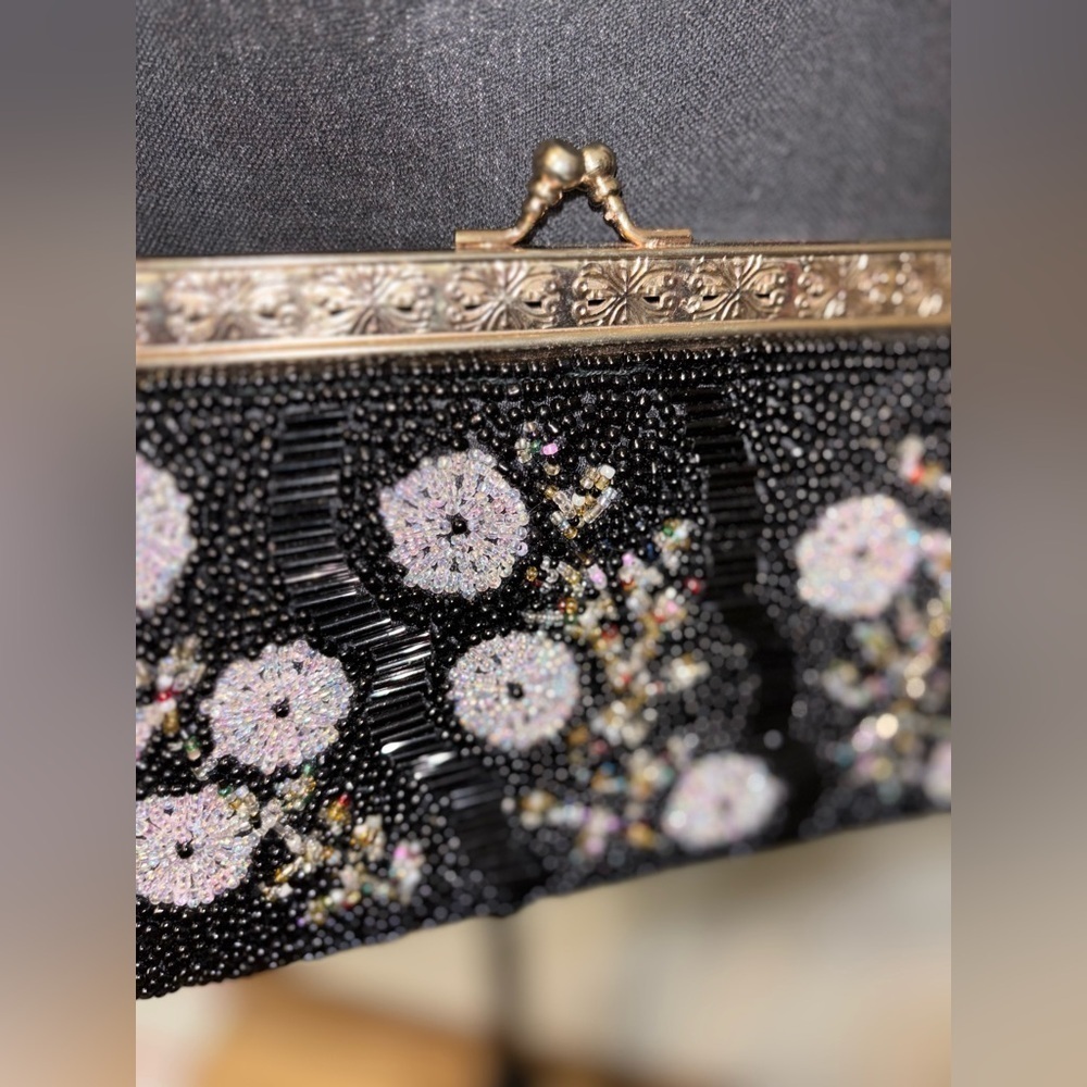 🔥Rare Vintage🔥 Stunning Mid Century Floral Glass Beaded Evening Clutch Purse - Picture 6 of 10
